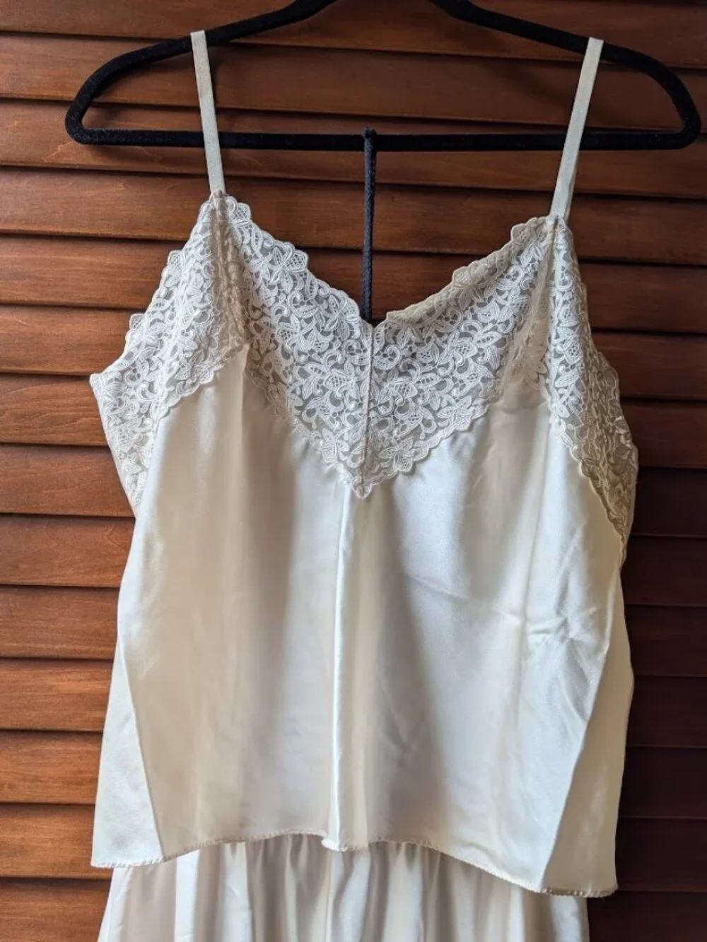 Vtg Wacoal Lingerie Silky Satin Camisole Tapestry Lace Light Beige Sz: Large